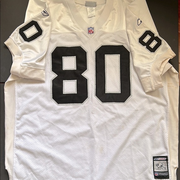 Authentic White/black/cream Jerry Rice Football Jersey NFL logo by Reebok Sz 56
